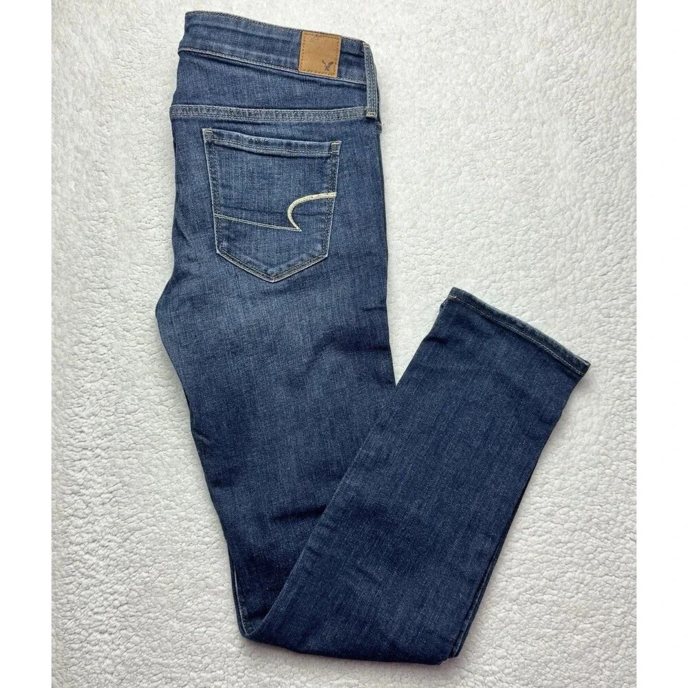 American Eagle Women's Skinny Stretch Short Jeans Dark Wash Blue Size 8